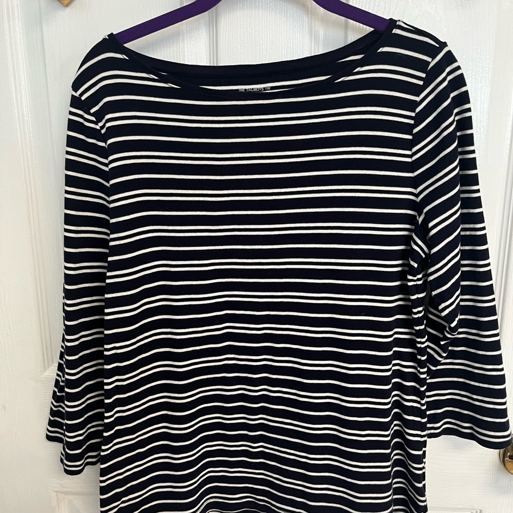 Talbots Pima Tee navy/white sz L
